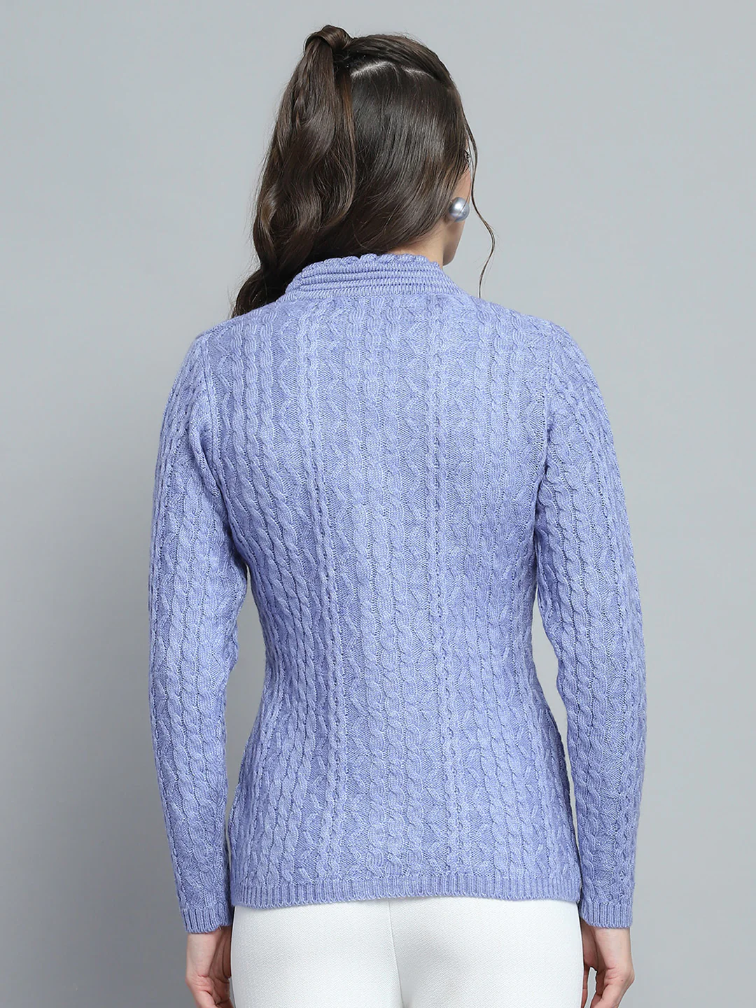 Women Purple Self Design V Neck Full Sleeve Cardigan - Image 5