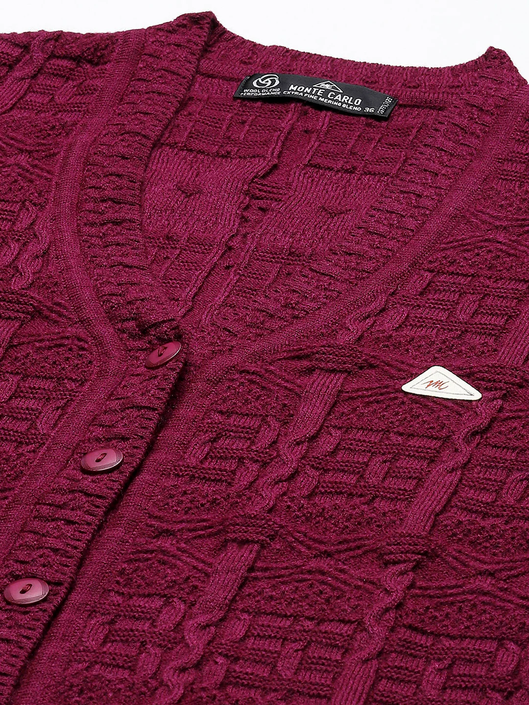 Women Purple Self Design V Neck Full Sleeve Cardigan - Image 7