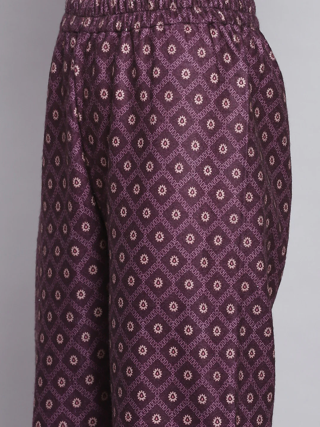 Women Purple Self Design Mandarin Collar Full Sleeve Kurtis Set - Image 7