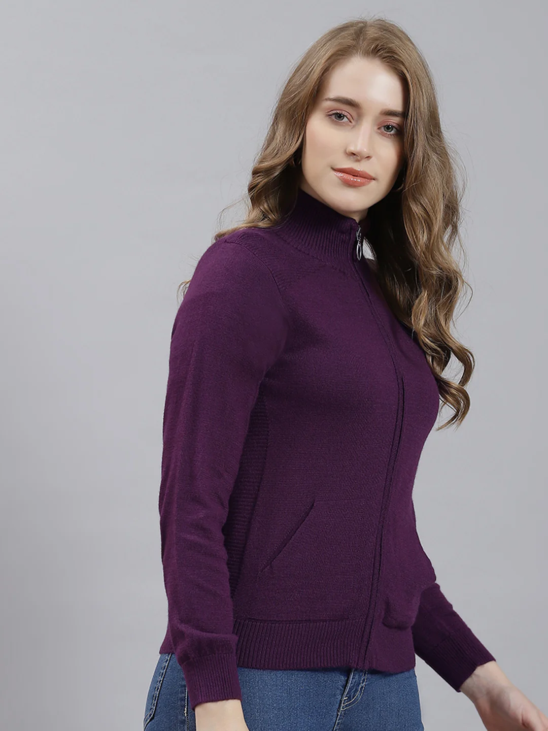 Women Purple Solid Cardigan - Image 3