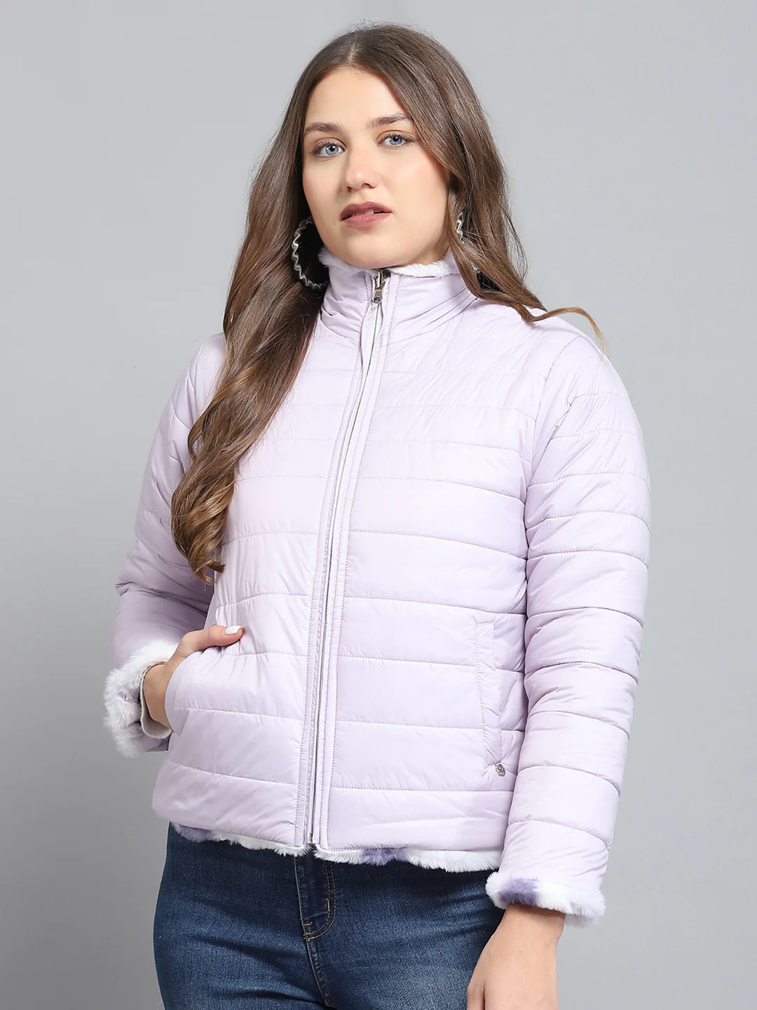 Women Purple Solid Collar Full Sleeve Reversible Jacket - Image 6