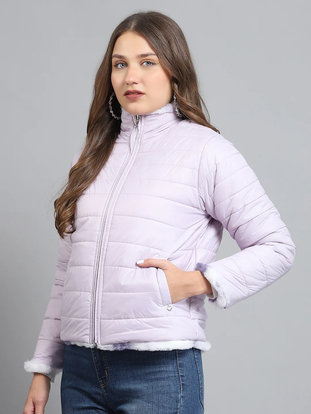 Women Purple Solid Collar Full Sleeve Reversible Jacket - Image 7