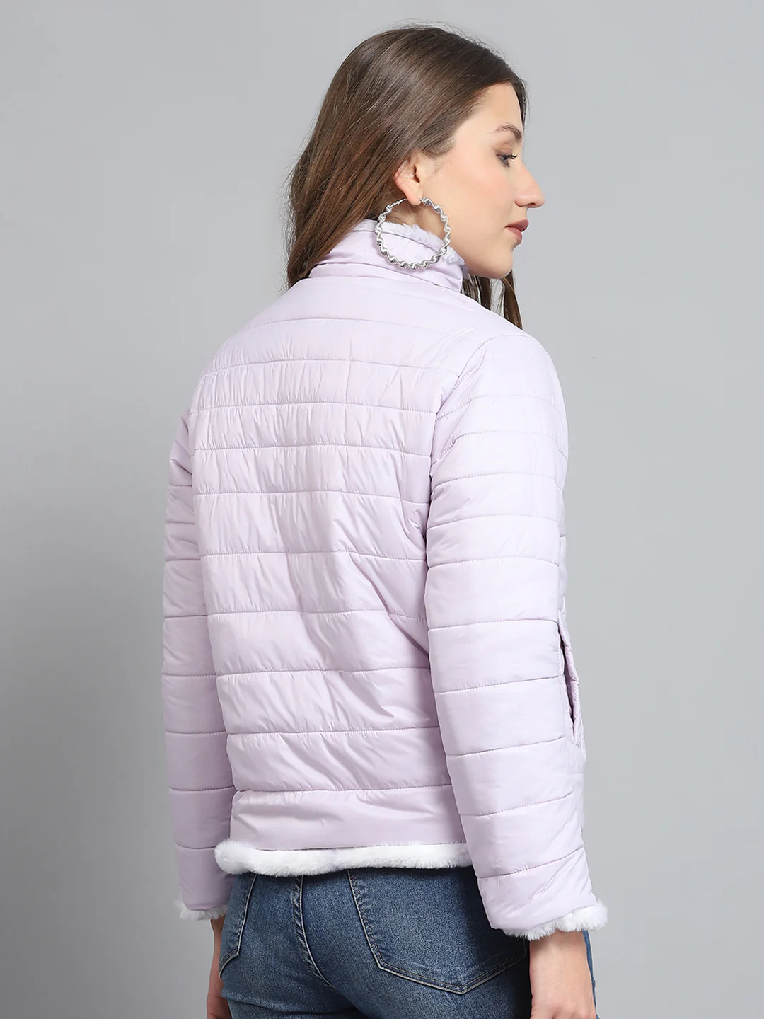 Women Purple Solid Collar Full Sleeve Reversible Jacket - Image 8