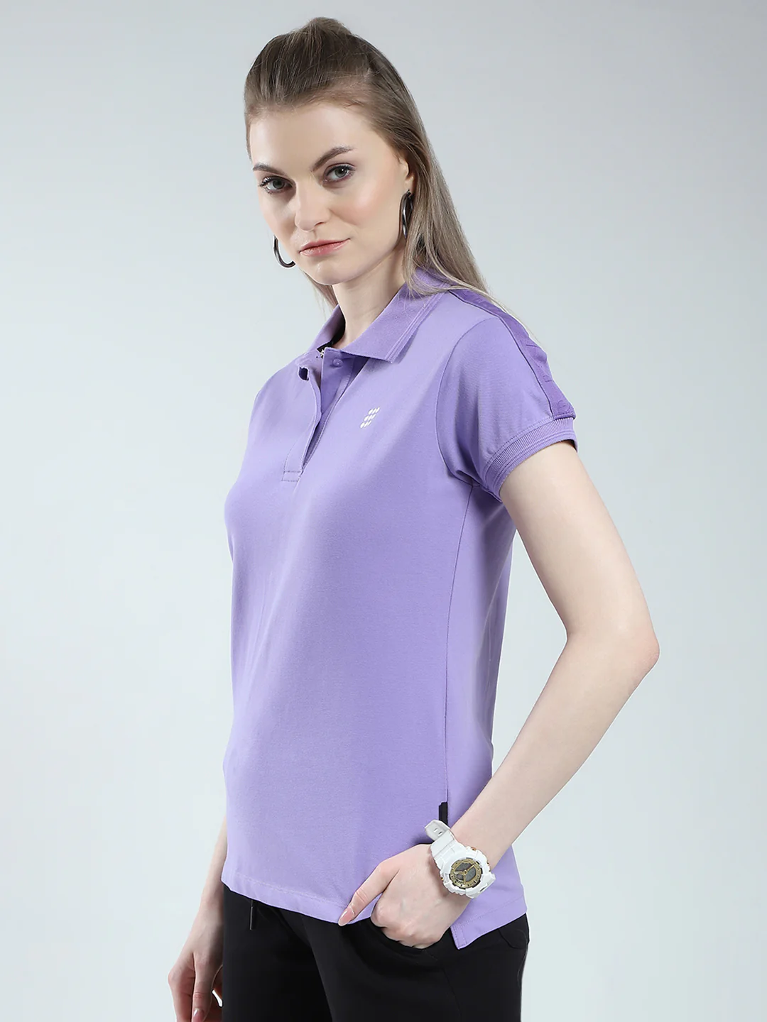 Rock.it Women Purple Solid Collar Half Sleeve T-Shirt - Image 3
