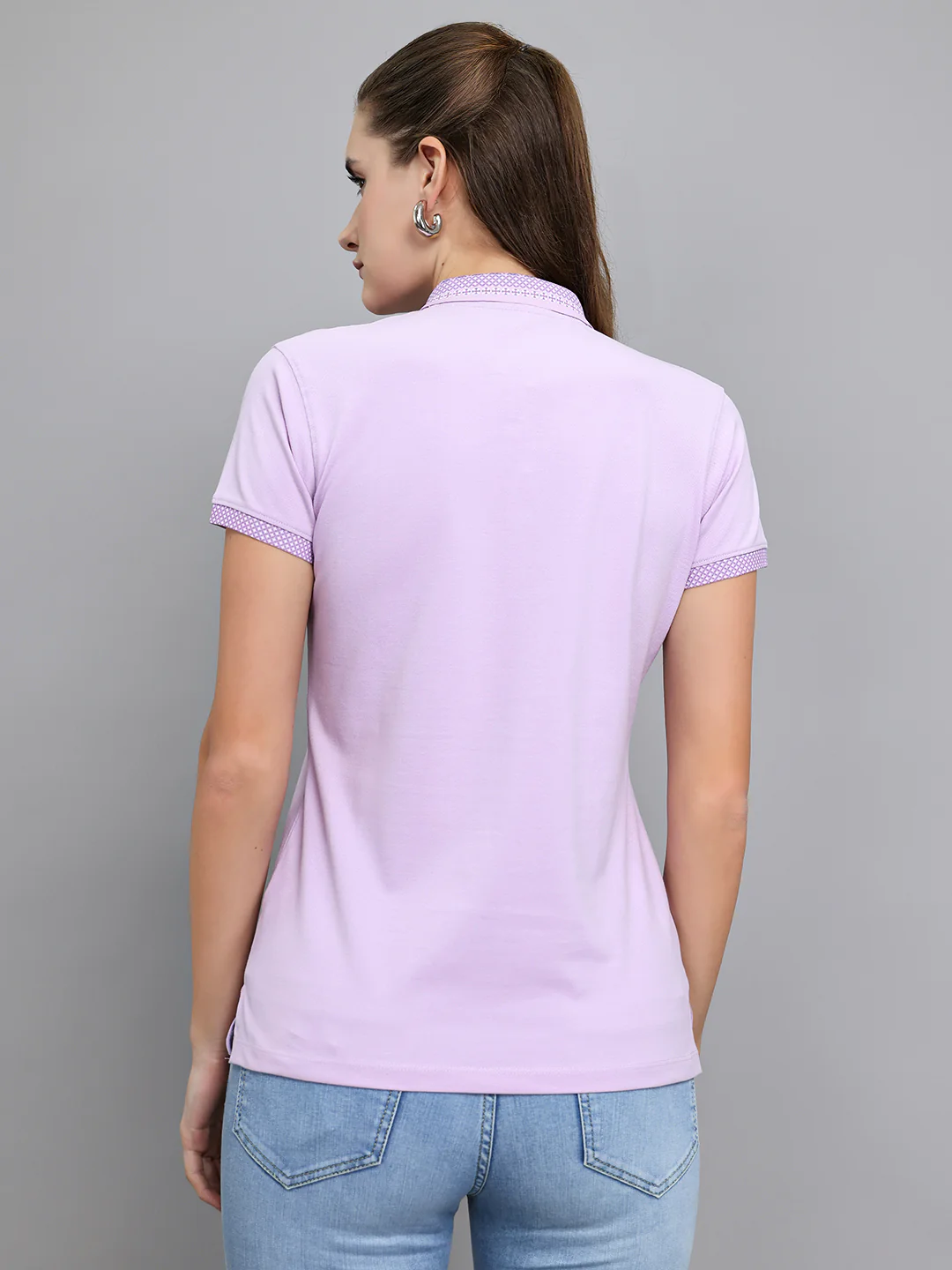 Women Purple Solid Collar Half Sleeve T-Shirt - Image 4