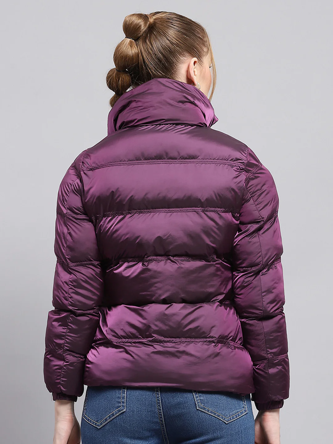 Women Purple Solid High Neck Full Sleeve Jacket - Image 5