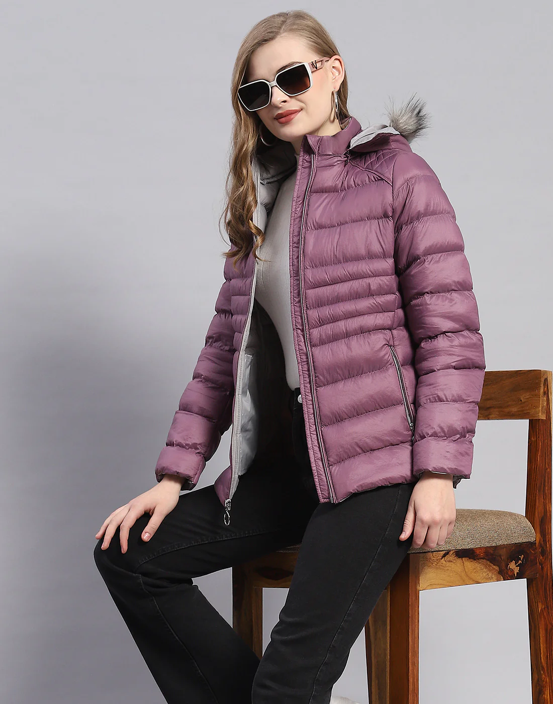 Women Purple Solid Hooded Full Sleeve Jacket - Image 6
