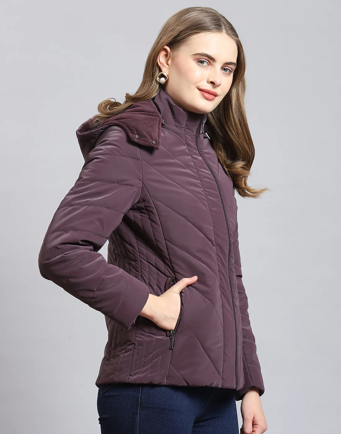 Women Purple Solid Hooded Full Sleeve Jacket - Image 4