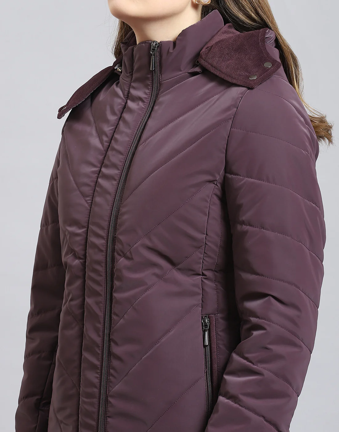 Women Purple Solid Hooded Full Sleeve Jacket - Image 9