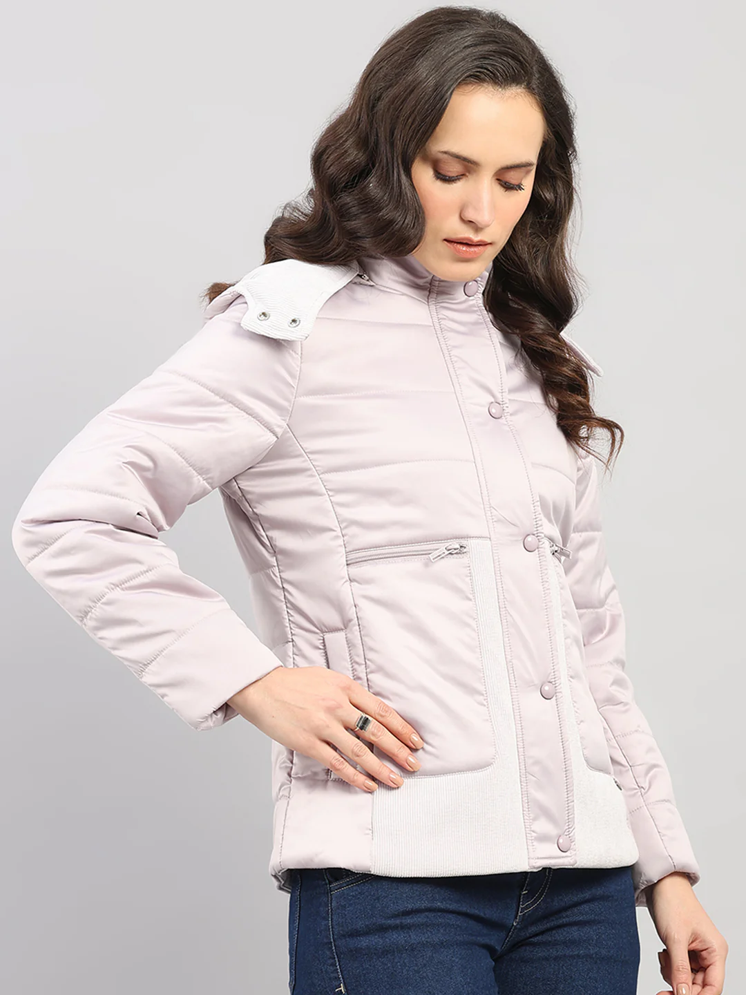 Women Purple Solid Hooded Full Sleeve Jacket - Image 4