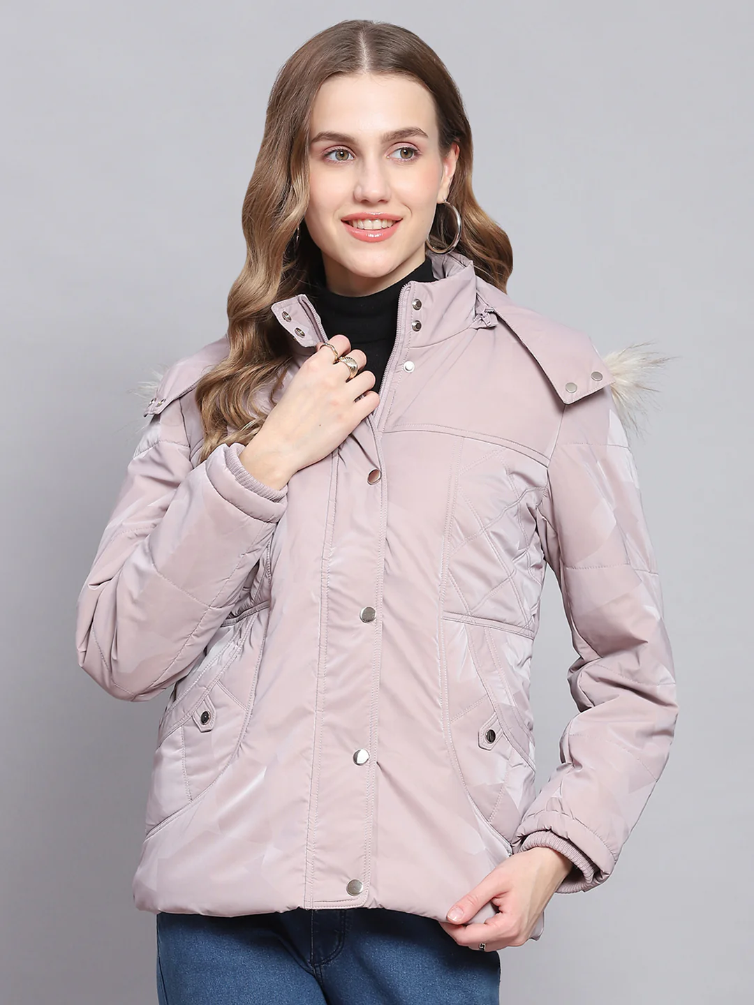 Women Purple Solid Hooded Full Sleeve Jackets - Image 2
