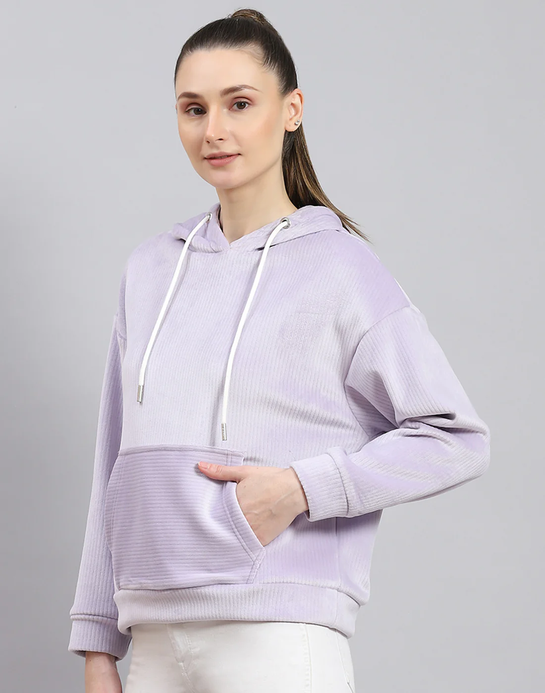 Rock.it Women Purple Solid Hooded Full Sleeve Sweatshirt - Image 3