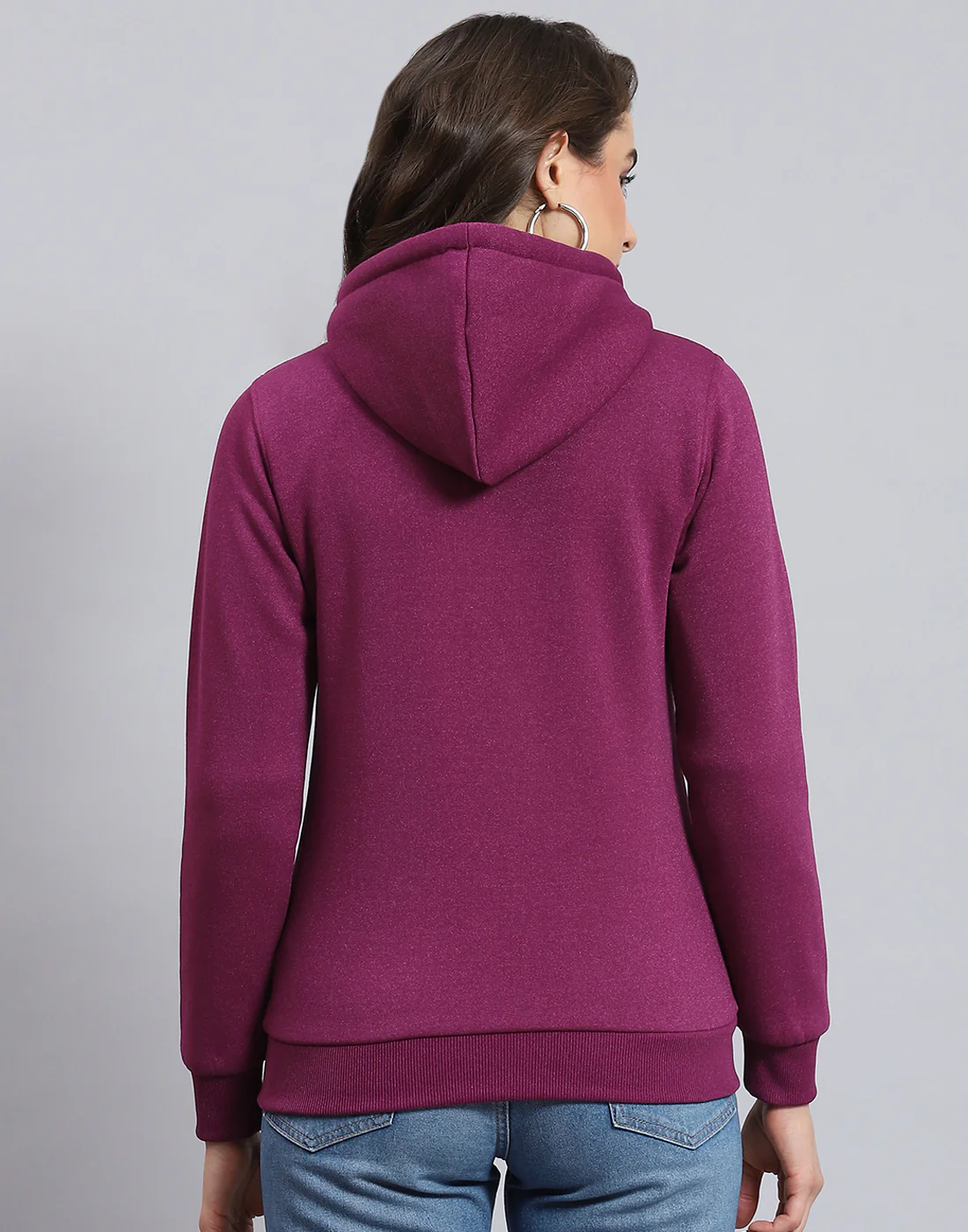 Women Purple Solid Hooded Full Sleeve Sweatshirt - Image 7