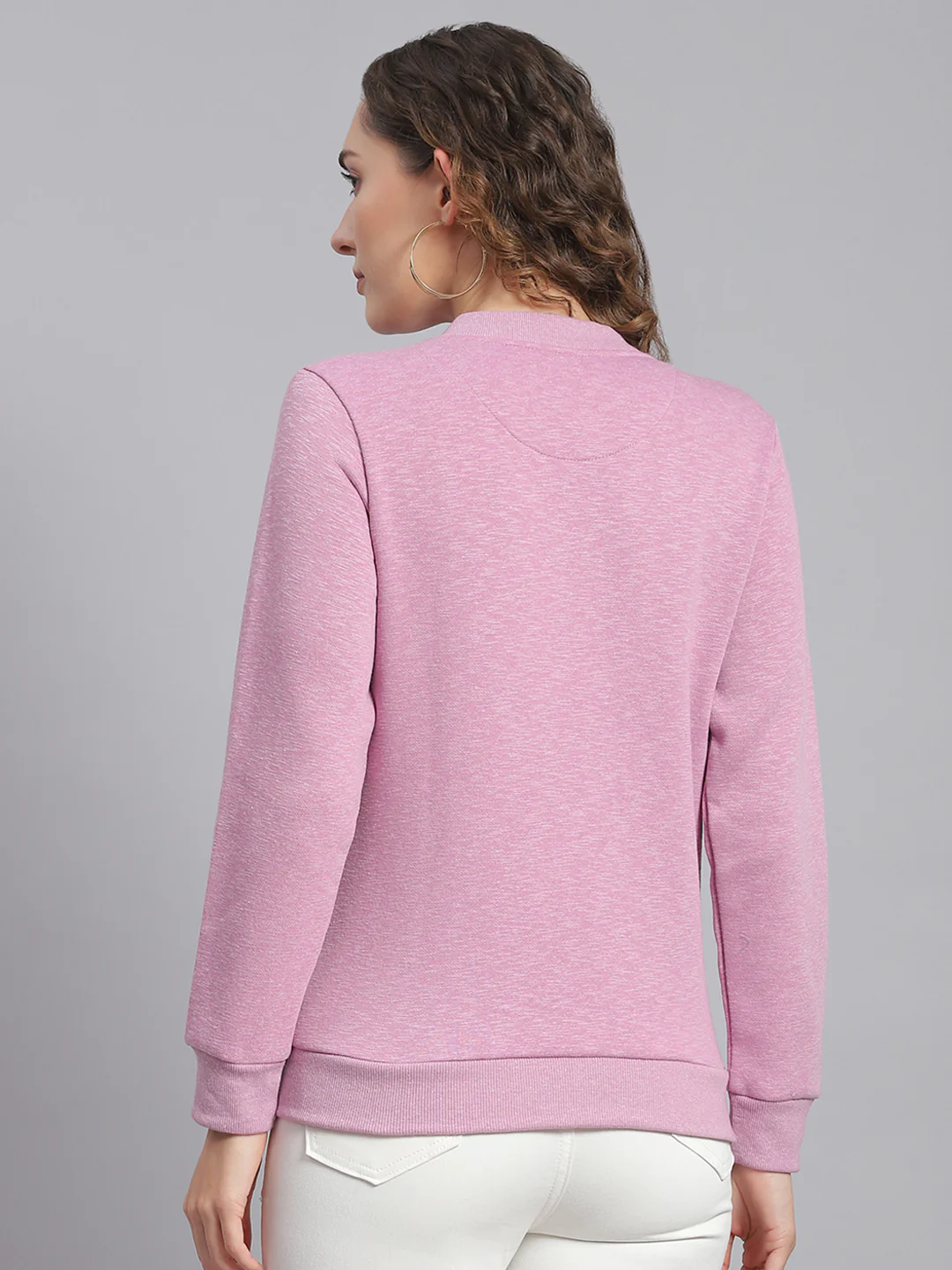 Women Purple Solid Mandarin Collar Full Sleeve Sweatshirts - Image 6