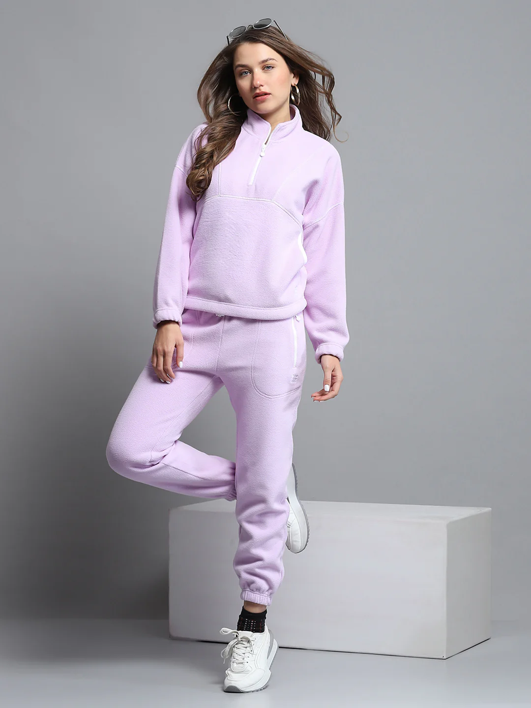Rock.it Women Purple Solid Mock Neck Full Sleeve Tracksuit - Image 2