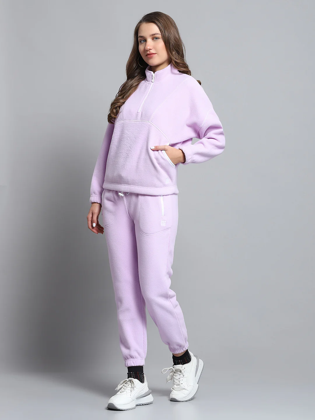 Rock.it Women Purple Solid Mock Neck Full Sleeve Tracksuit - Image 3