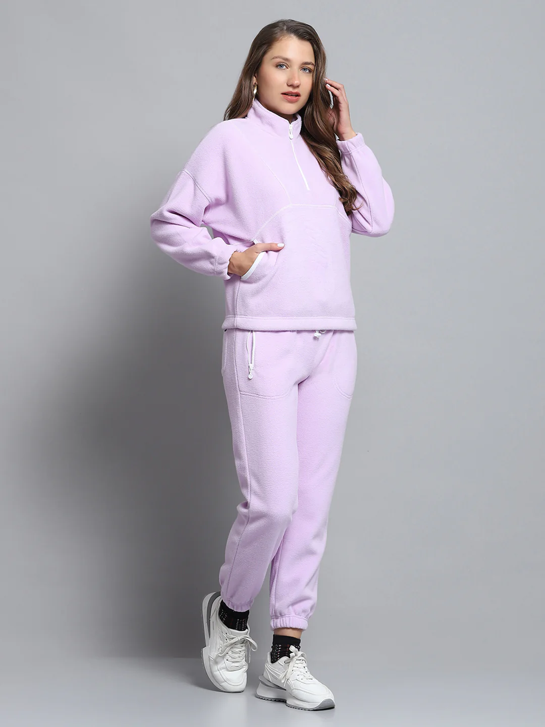 Rock.it Women Purple Solid Mock Neck Full Sleeve Tracksuit - Image 4