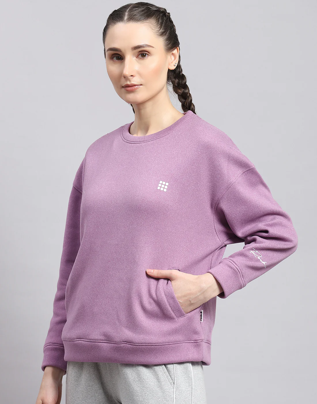 Rock.it Women Purple Solid Round Neck Full Sleeve Sweatshirt - Image 3