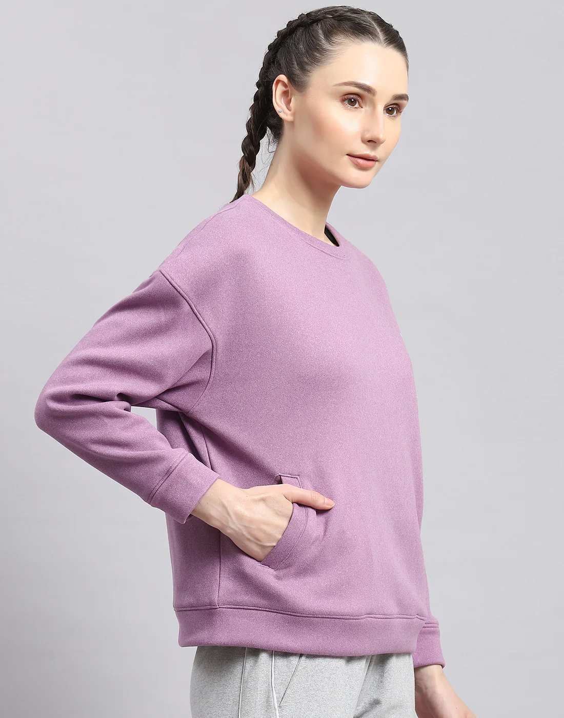 Rock.it Women Purple Solid Round Neck Full Sleeve Sweatshirt - Image 4