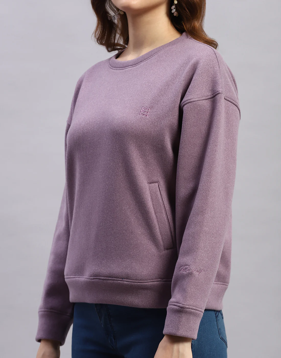 Rock.it Women Purple Solid Round Neck Full Sleeve Sweatshirt - Image 6