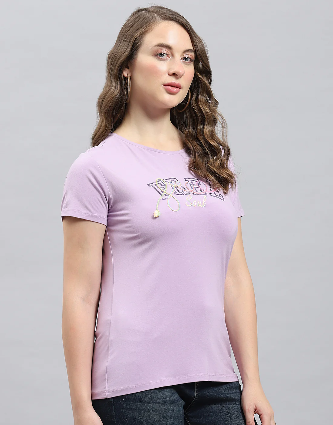 Women Purple Solid Round Neck Half Sleeve Top - Image 4