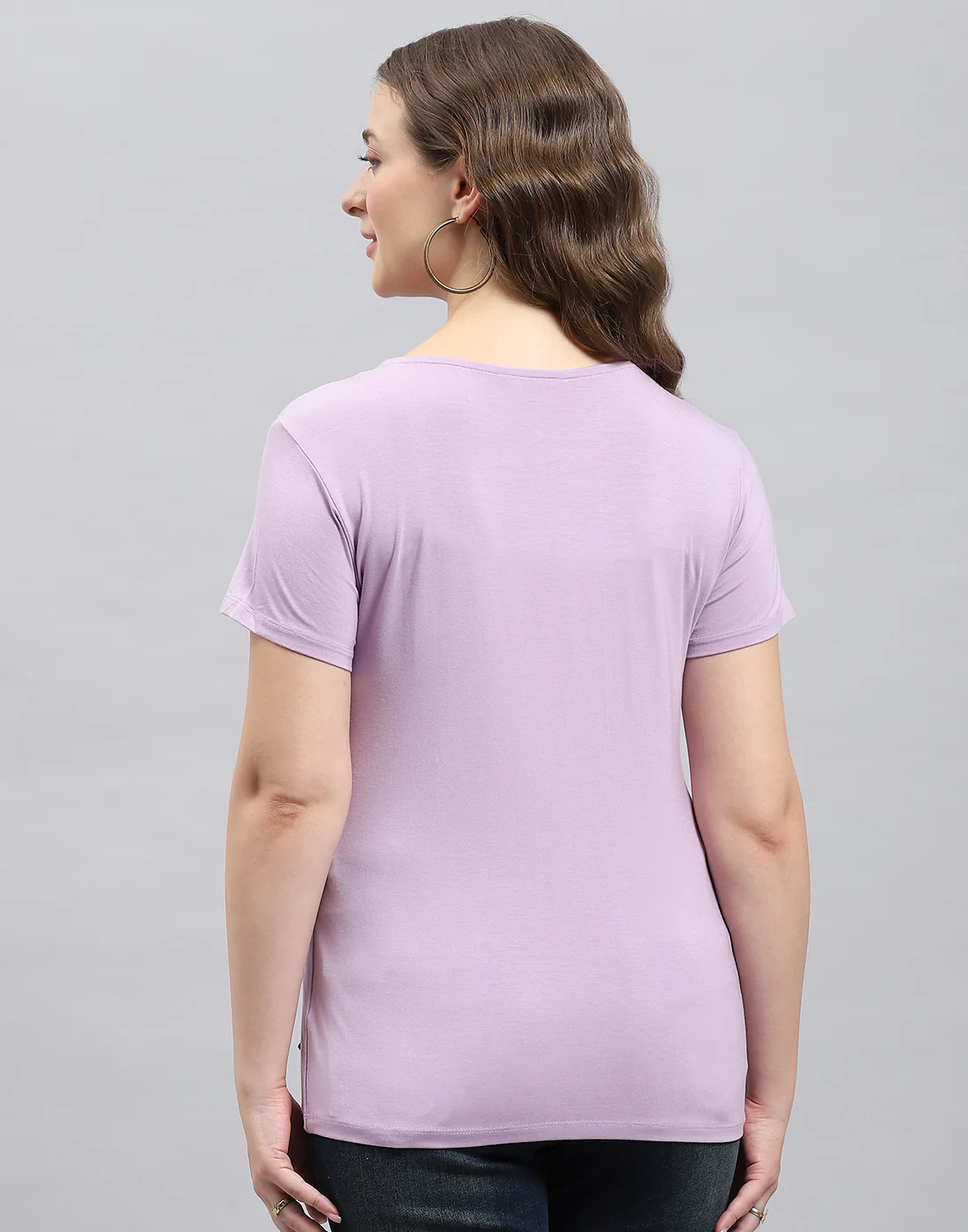 Women Purple Solid Round Neck Half Sleeve Top - Image 5