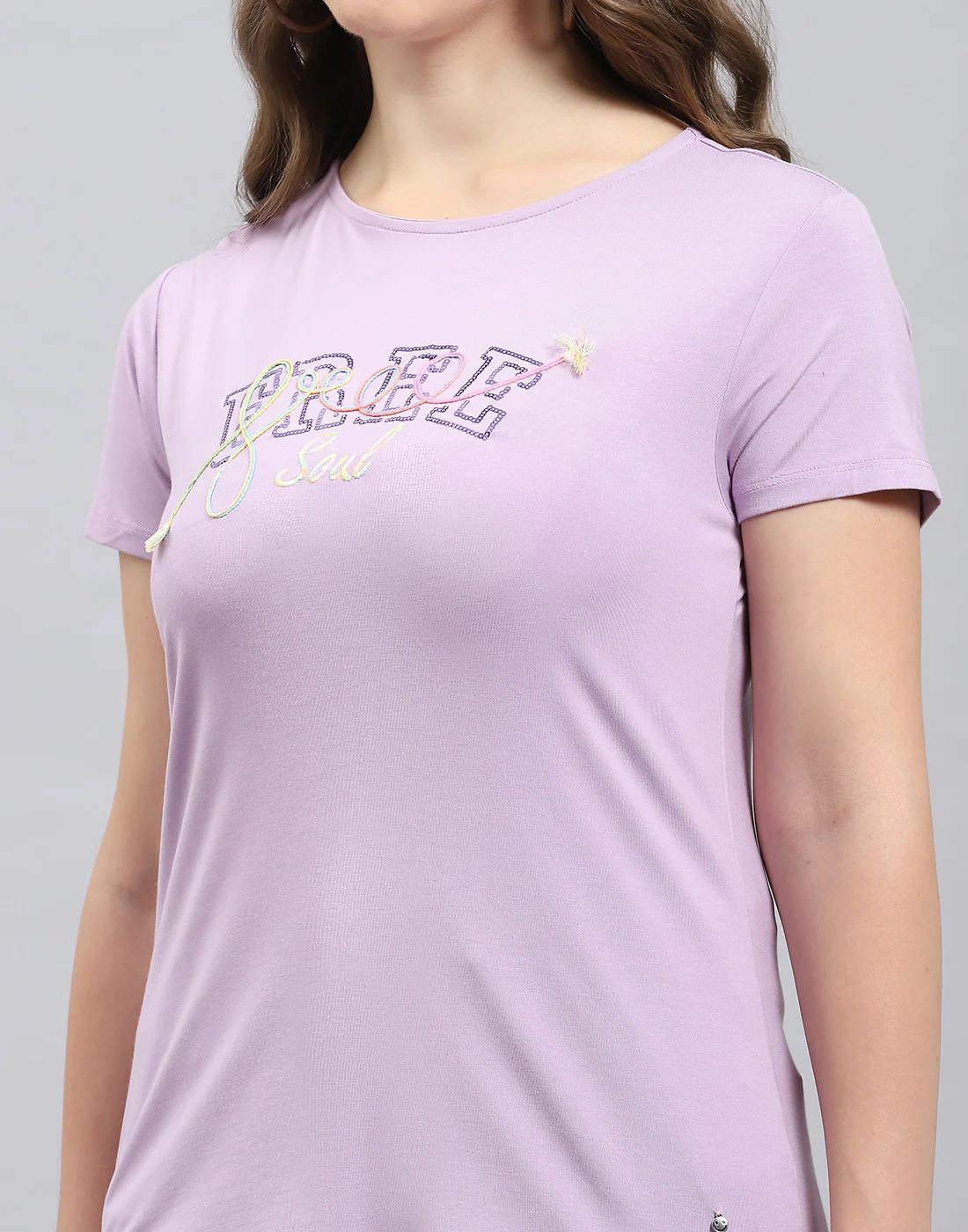 Women Purple Solid Round Neck Half Sleeve Top - Image 6