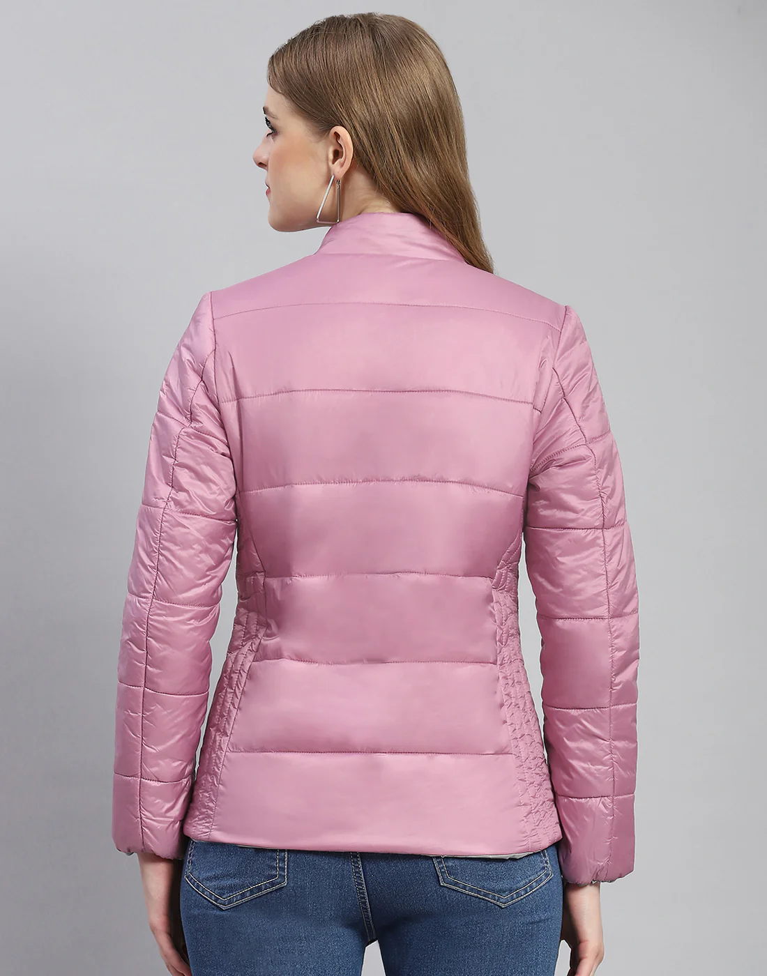 Women Purple Solid Stand Collar Full Sleeve Jacket - Image 6