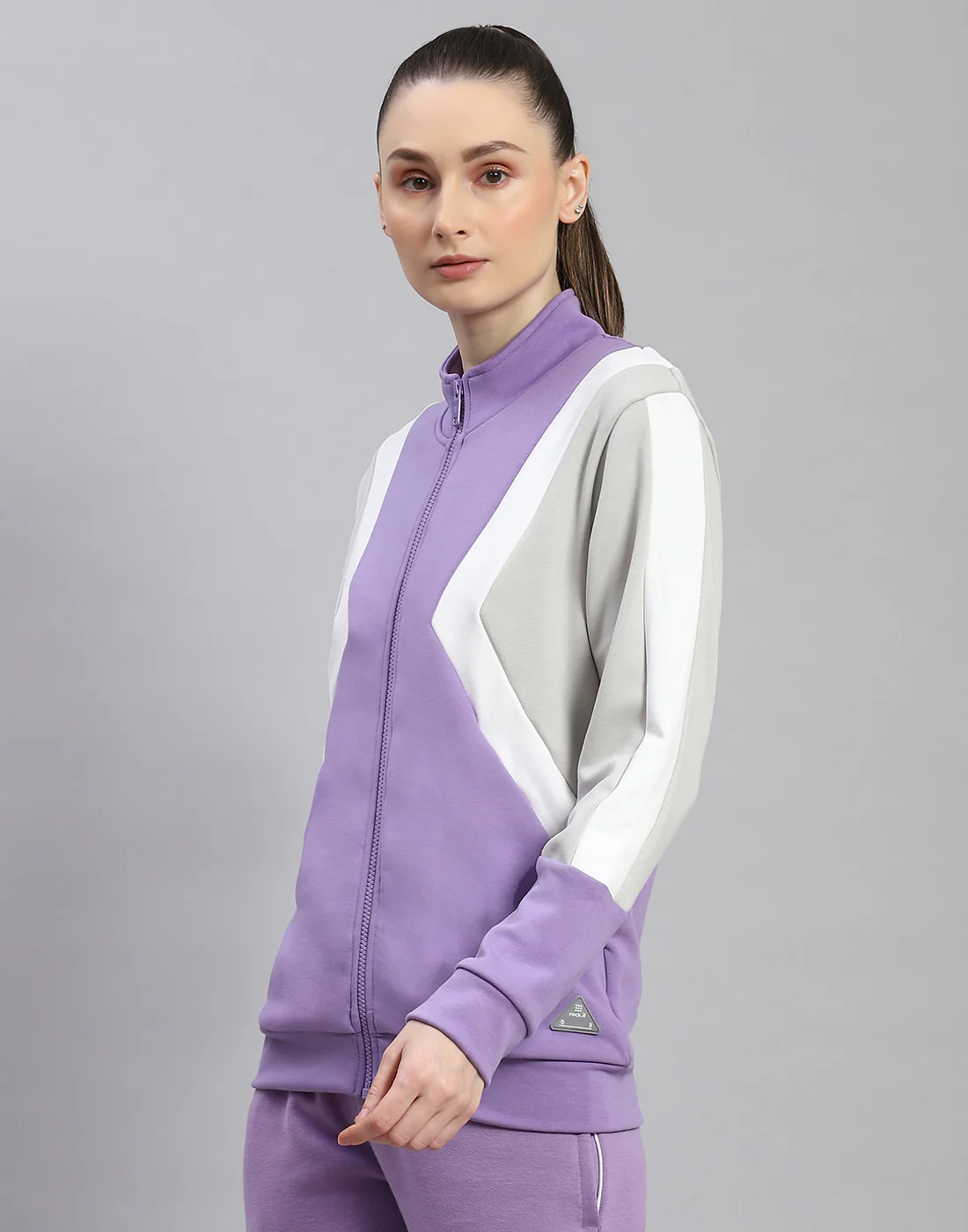 Rock.it Women Purple Solid Stand Collar Full Sleeve Sweatshirt - Image 3