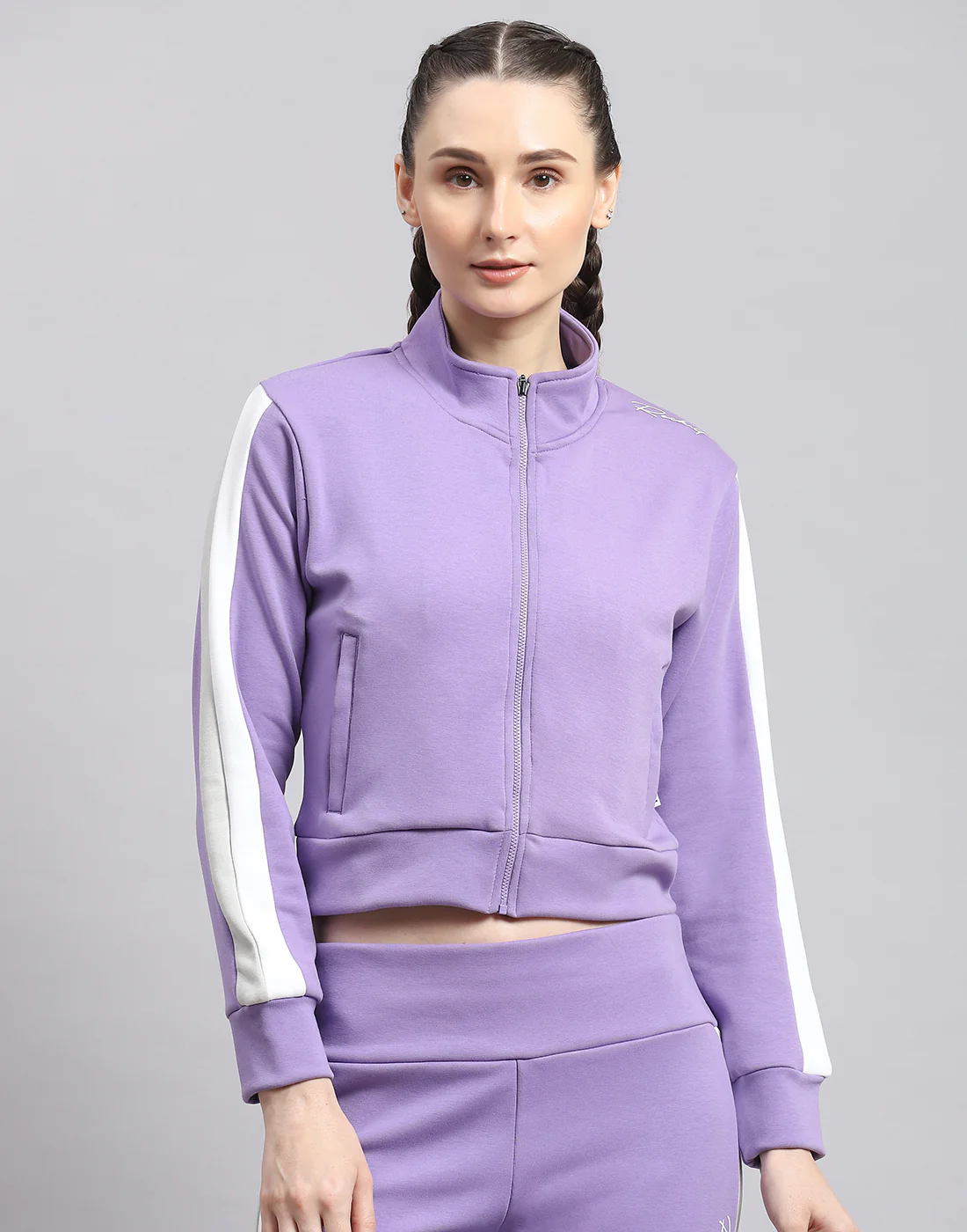 Rock.it Women Purple Solid Stand Collar Full Sleeve Sweatshirt - Image 2