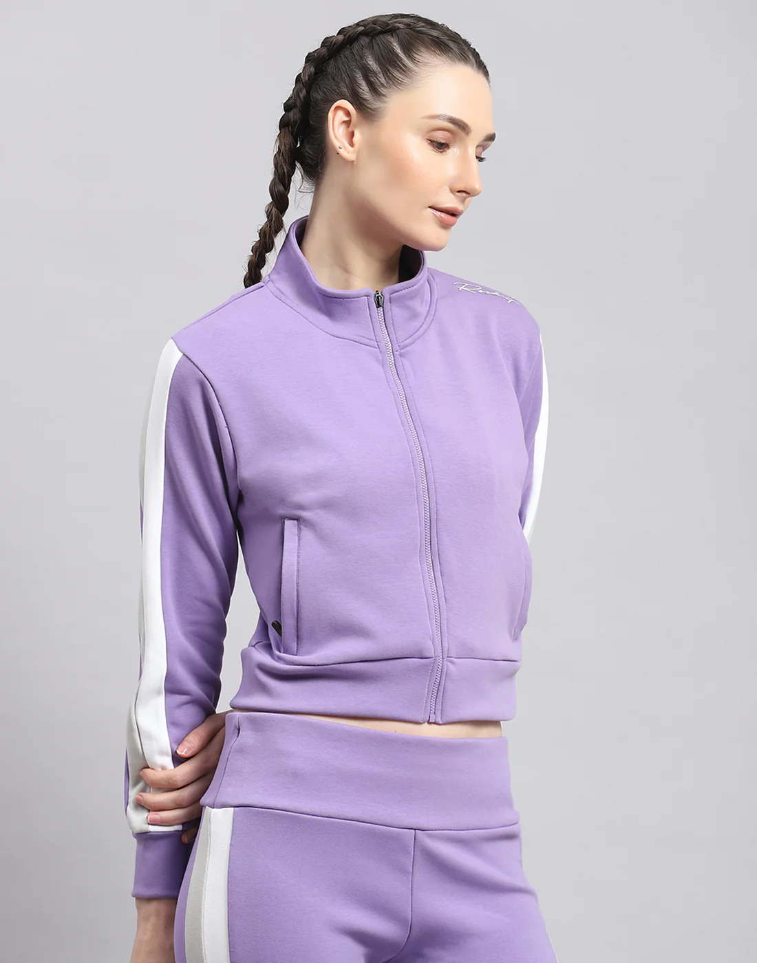 Rock.it Women Purple Solid Stand Collar Full Sleeve Sweatshirt - Image 4