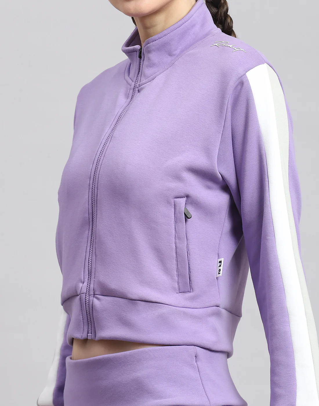 Rock.it Women Purple Solid Stand Collar Full Sleeve Sweatshirt - Image 6