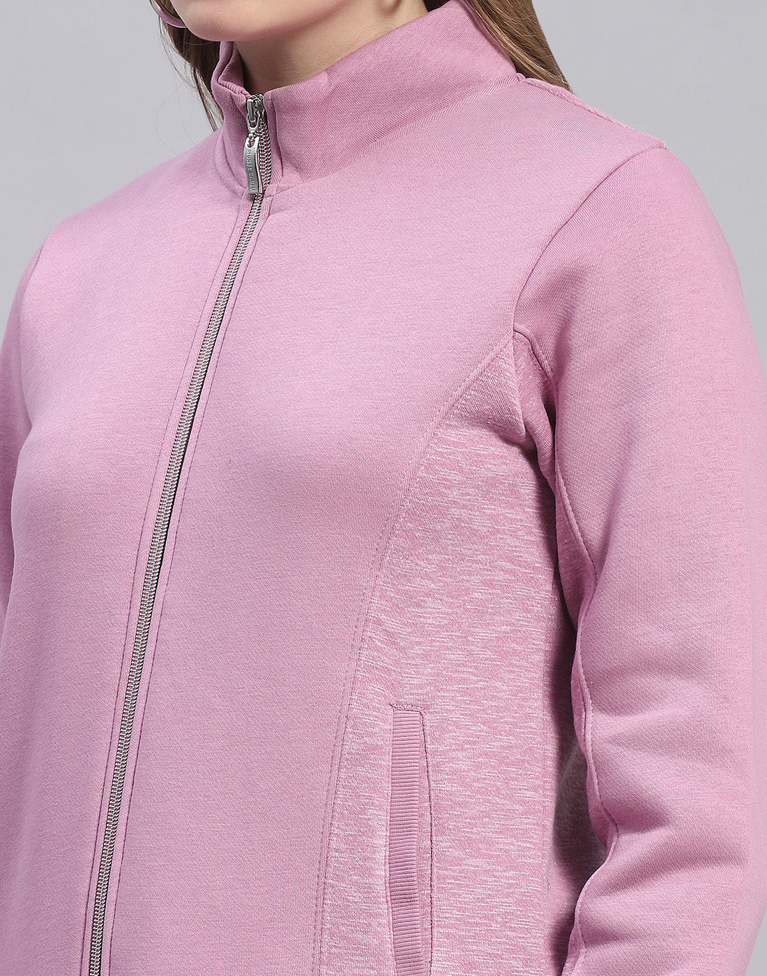 Women Purple Solid Stand Collar Full Sleeve Sweatshirt - Image 7
