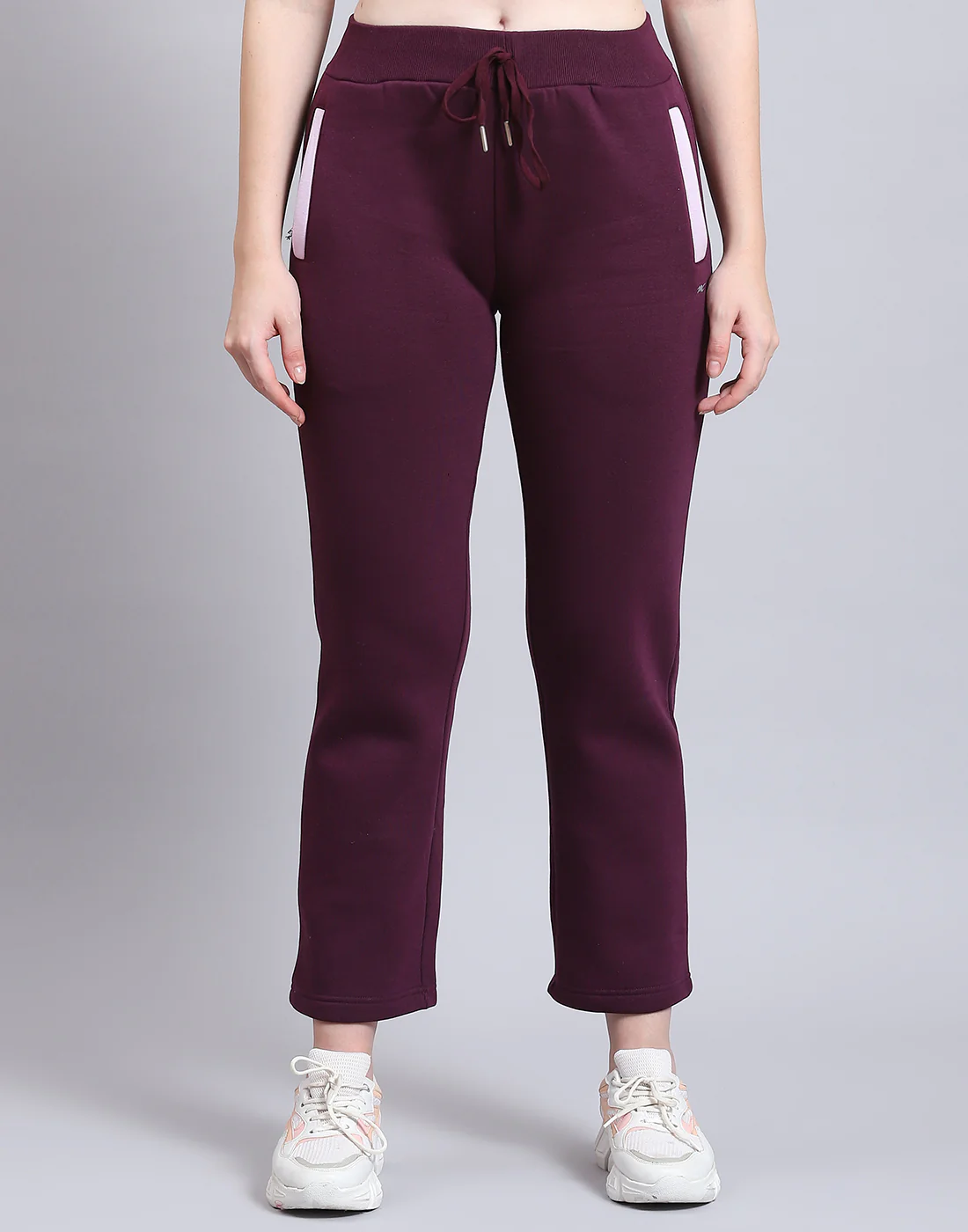 Women Purple Solid Stand Collar Full Sleeve Tracksuit - Image 8