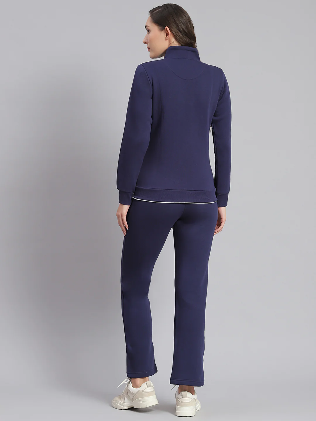Women Purple Solid Stand Collar Full Sleeve Tracksuits - Image 5