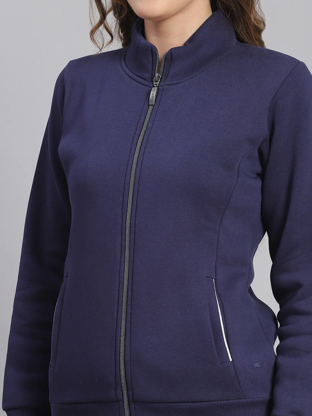 Women Purple Solid Stand Collar Full Sleeve Tracksuits - Image 6