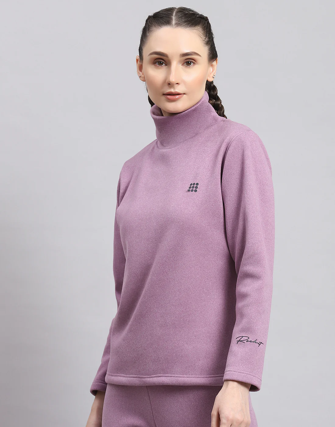 Rock.it Women Purple Solid T Neck Full Sleeve Sweatshirt - Image 3