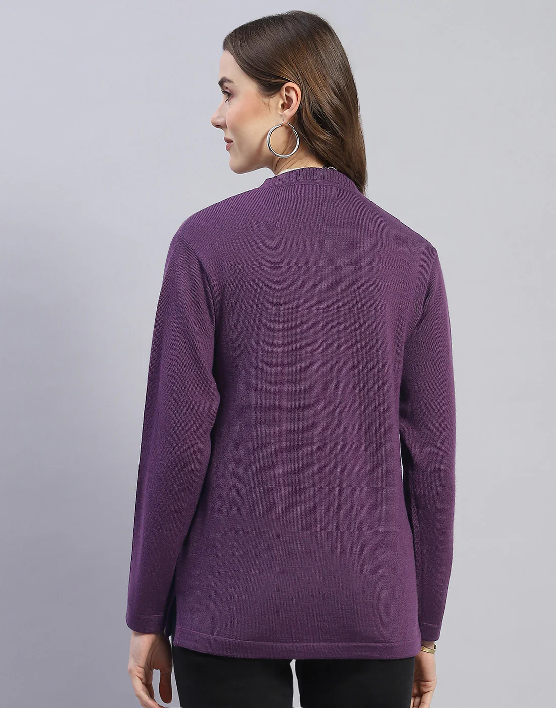 Women Purple Solid V Neck Full Sleeve Cardigan - Image 5