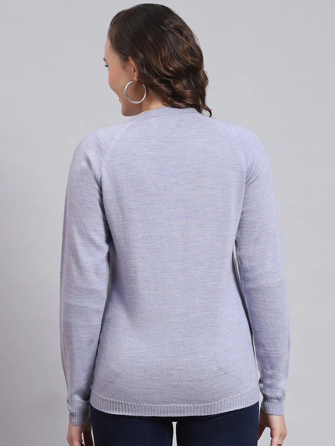 Women Purple Solid V Neck Full Sleeve Cardigan - Image 5
