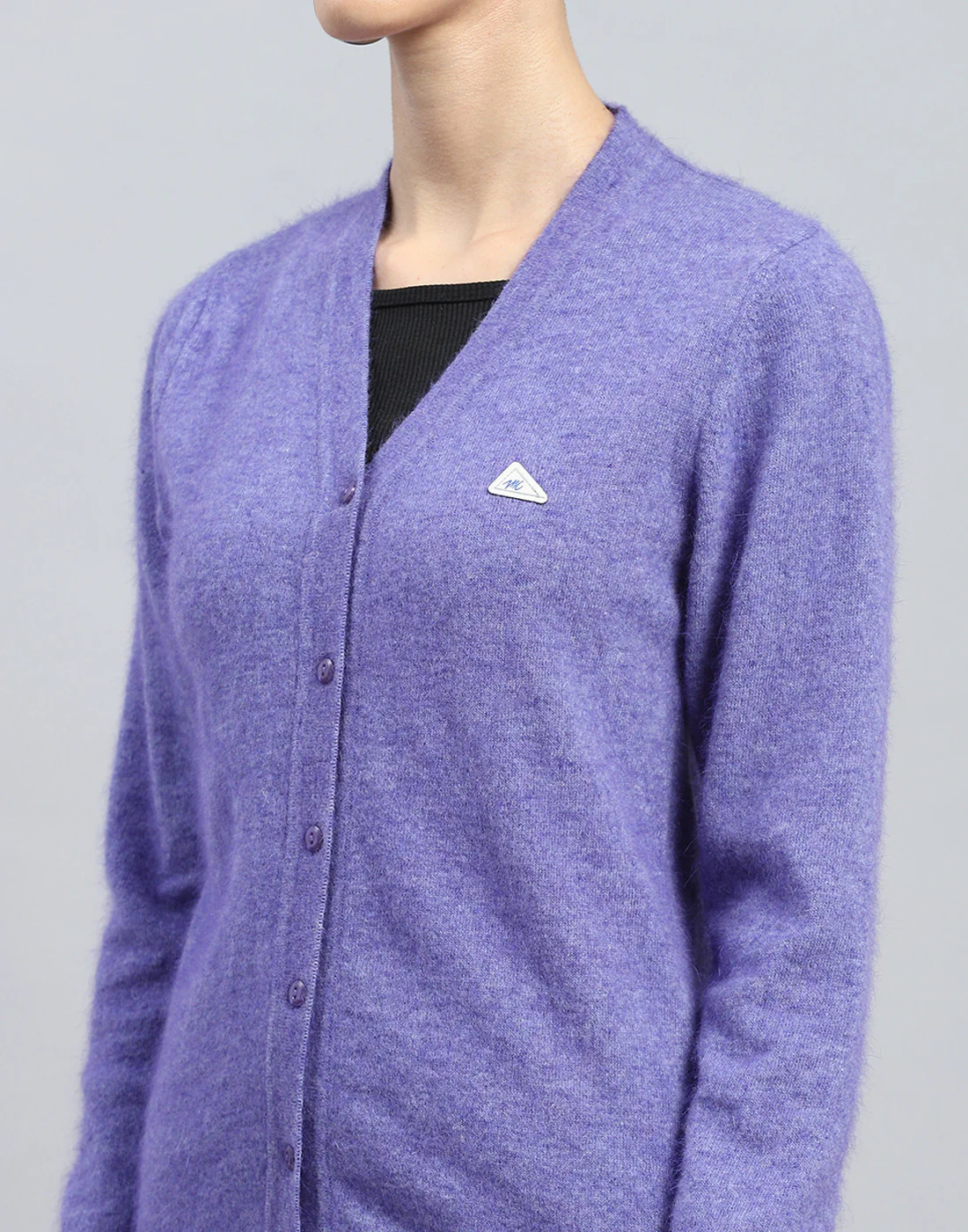 Women Purple Solid V Neck Full Sleeve Cardigan - Image 6