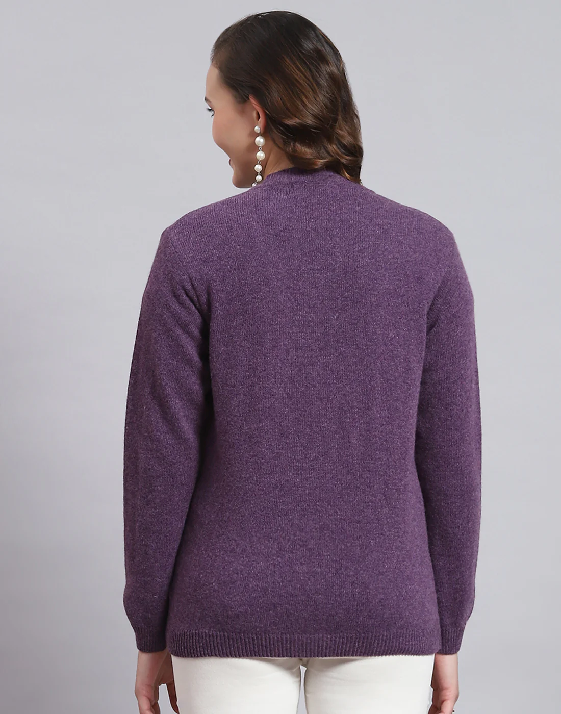 Women Purple Solid V Neck Full Sleeve Sweater - Image 5