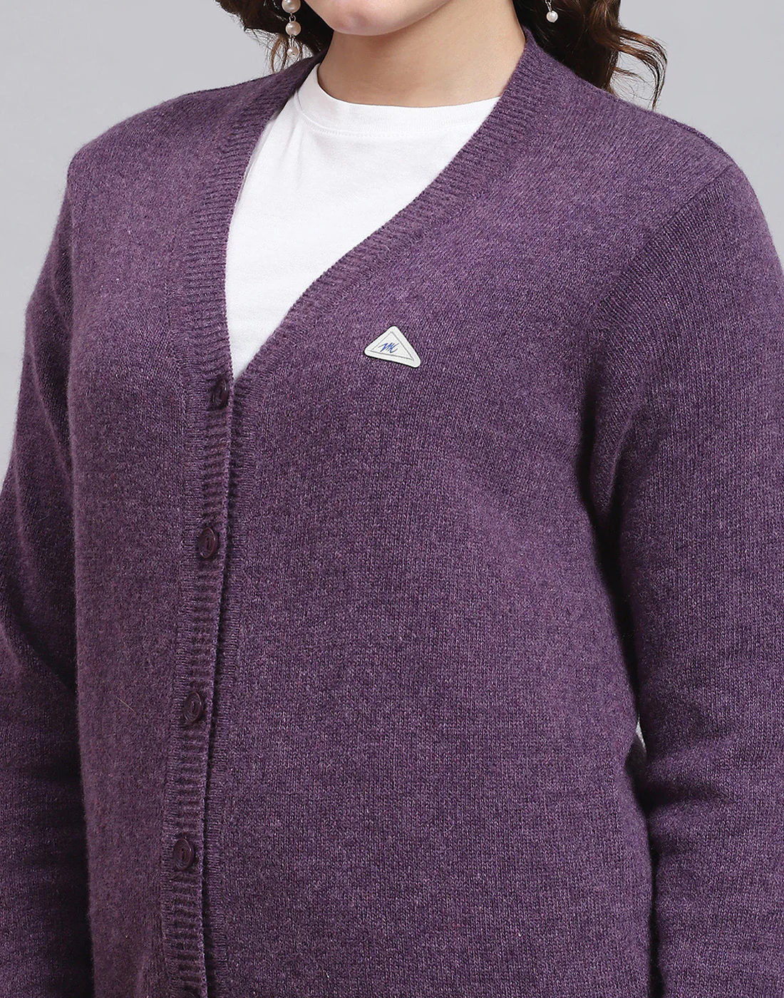 Women Purple Solid V Neck Full Sleeve Sweater - Image 6