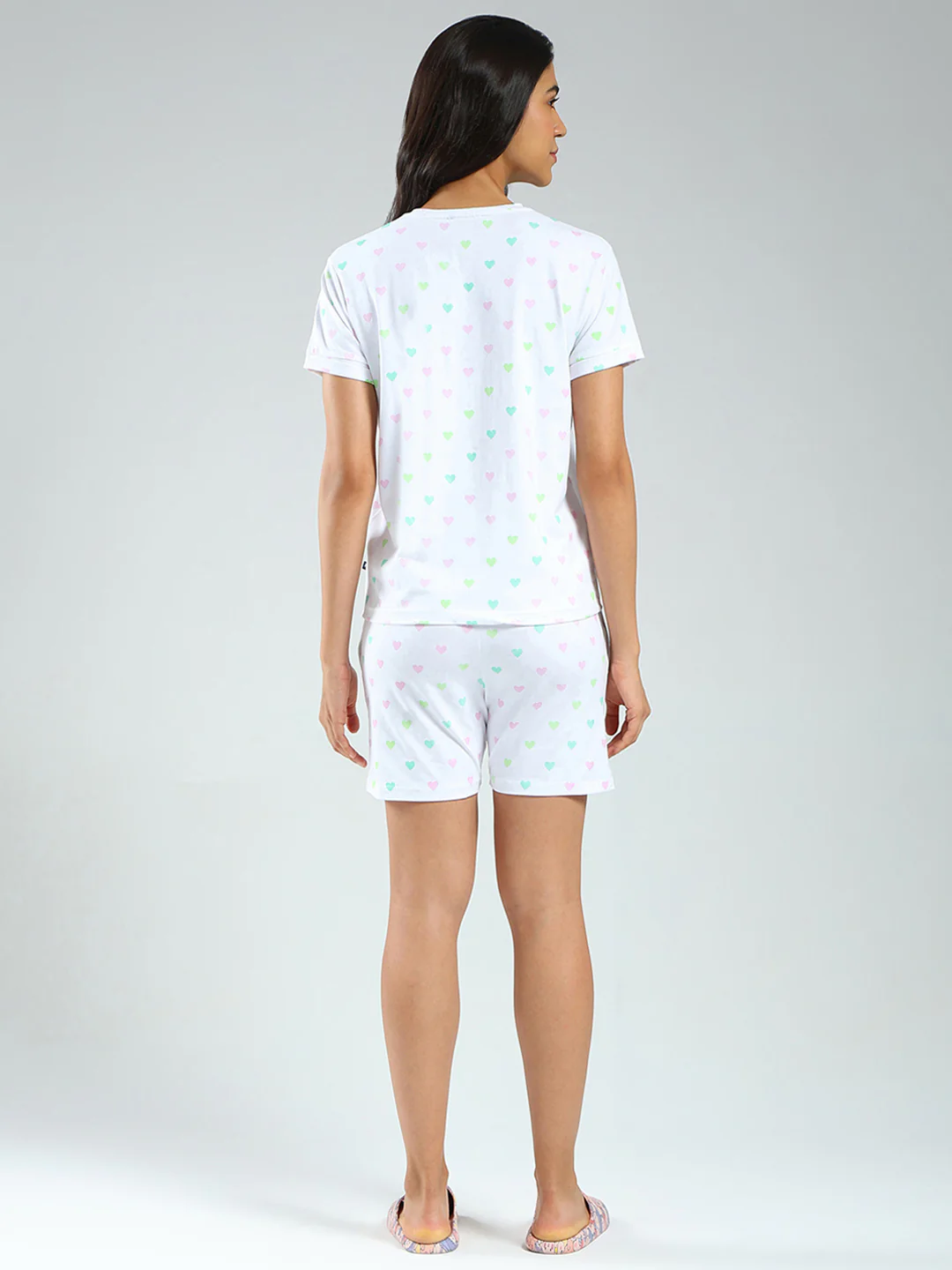 Women Purple & White Printed Round Neck Half Sleeve Combo 3Pc Set (T-Shirt, Shorts & Lower) - Image 6