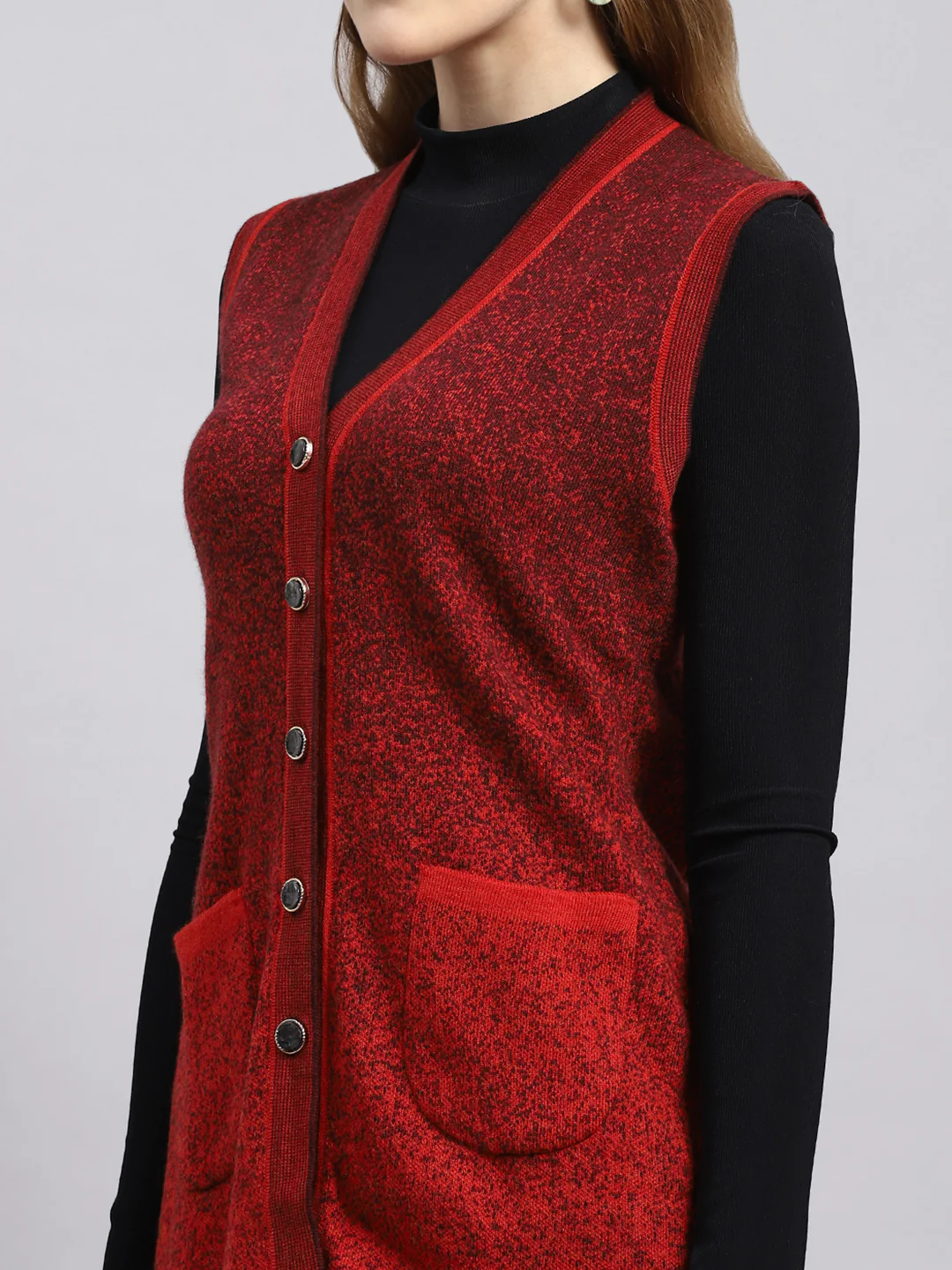 Women Red Jaquard Cardigan - Image 6