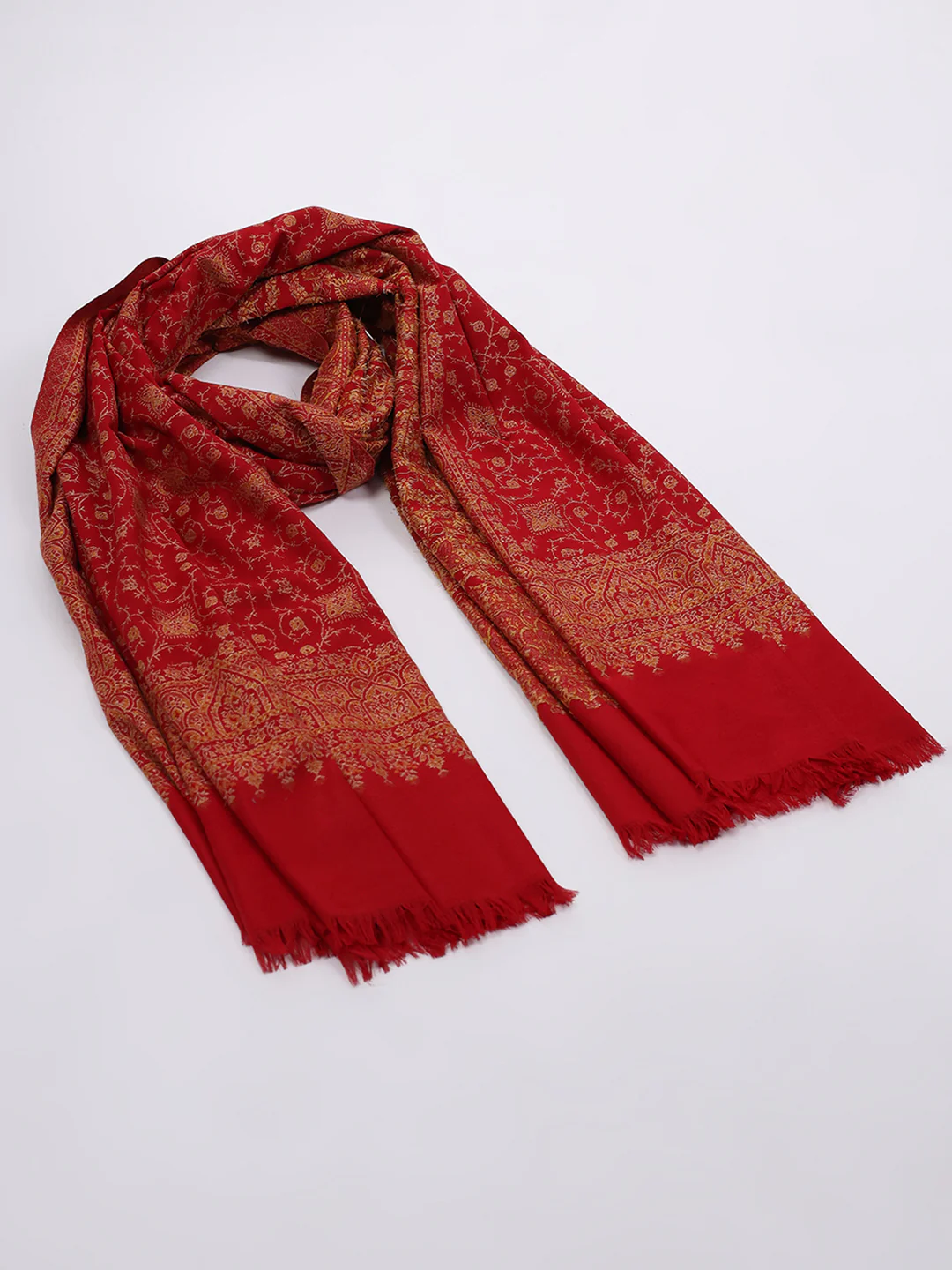 Women Red Printed Wool Blend Shawl - Image 2