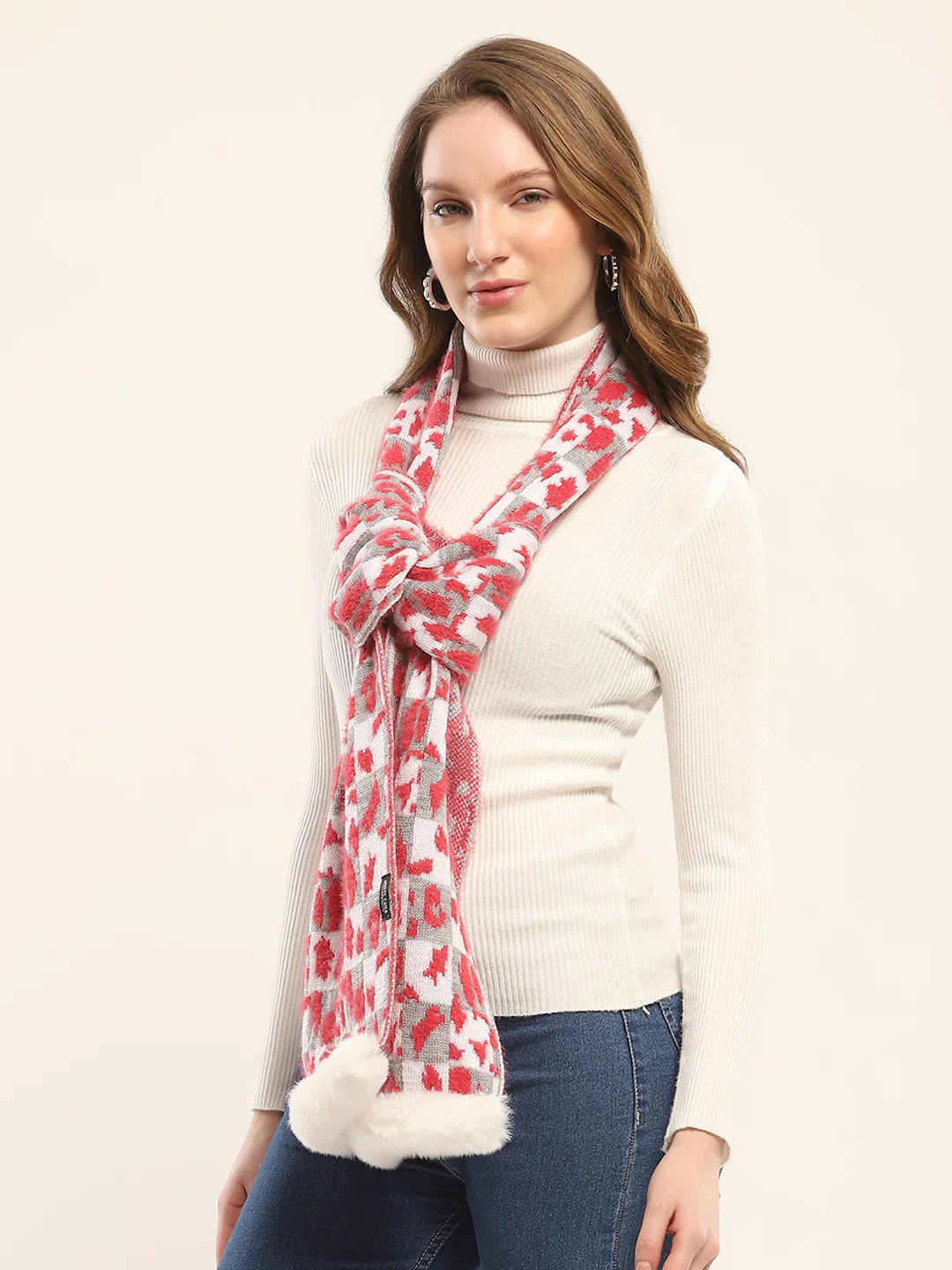 Women Red Self Design Muffler - Image 3