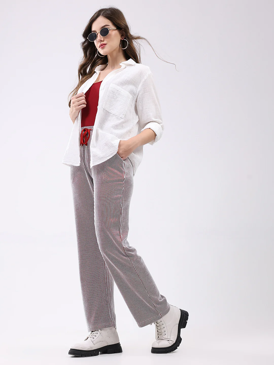 Women Red Self Design Regular Fit Winte Lower - Image 2