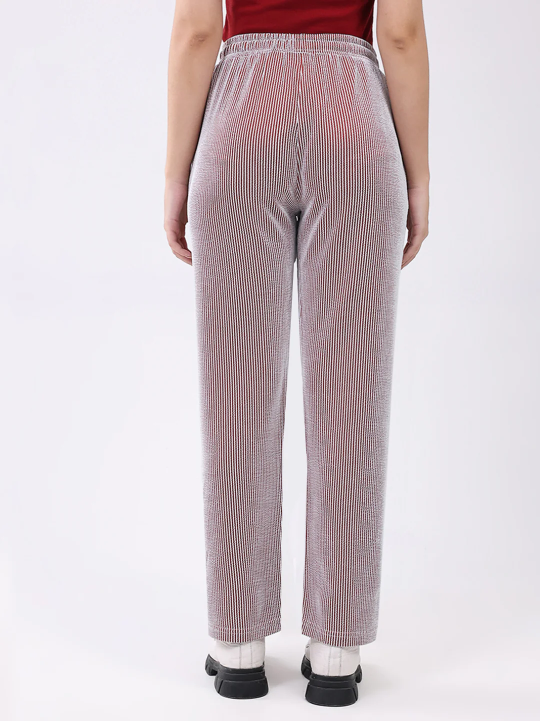 Women Red Self Design Regular Fit Winte Lower - Image 5