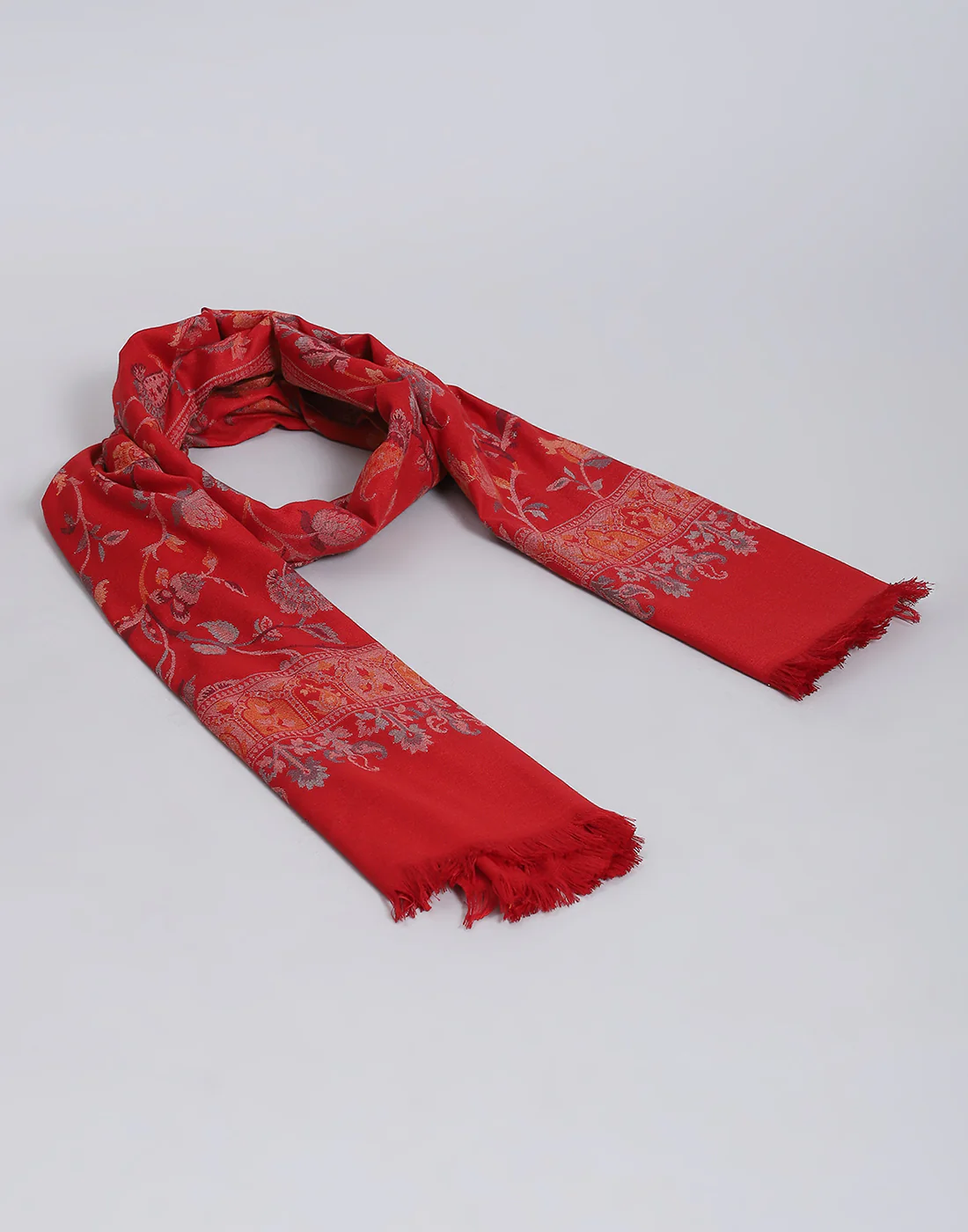 Women Red Self Design Shawl - Image 6