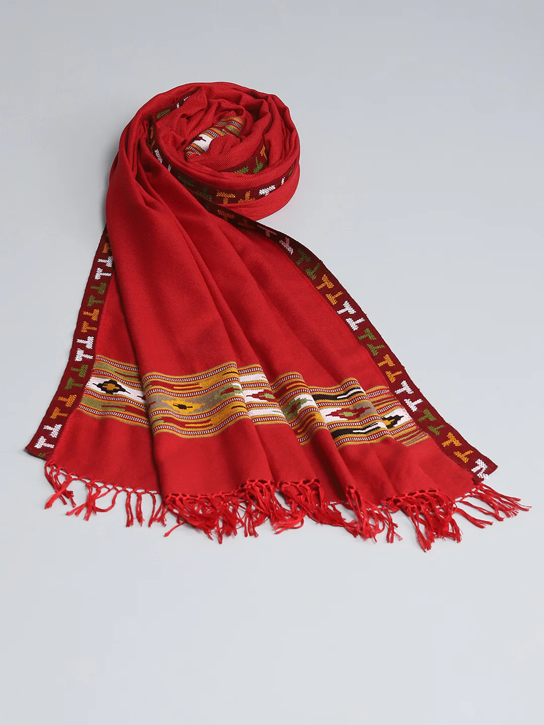 Women Red Self Design Shawl - Image 5